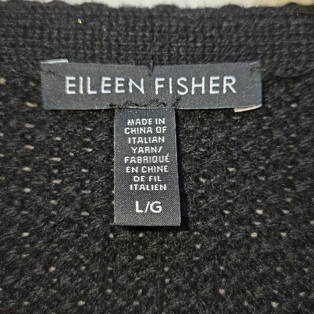 Eileen Fisher Black Yak Wool Leather Trim Textured Jacket Sweater Cardigan NWOT - Picture 14 of 16
